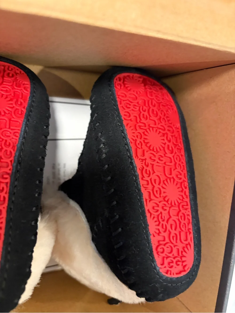 UGG Baby Moccasin Booties with Fur and Red Laces